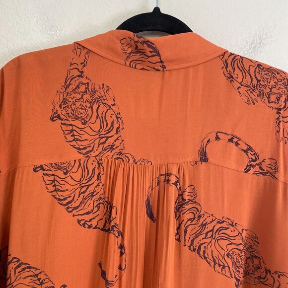 Pilcro Womens XL Rust Orange Tiger Print Button Up Blouse Long Sleeve Shirt - Picture 12 of 13